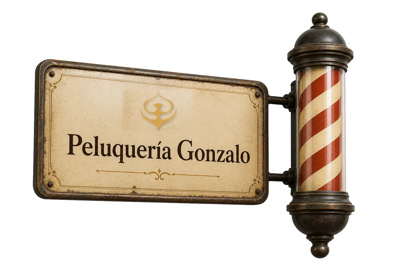 Cartel de Barbería Gonzalo con logo dorado